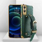 For OPPO A17 Electroplated TPU Crocodile Pattern Leather Case with Wrist Strap(Green) - 1