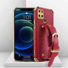 For Realme C21Y Electroplated TPU Crocodile Pattern Leather Case with Wrist Strap(Red) - 1