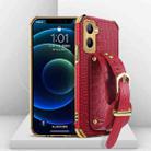 For Realme C33 Electroplated TPU Crocodile Pattern Leather Case with Wrist Strap(Red) - 1