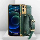 For OPPO Reno8 Pro+ Electroplated TPU Crocodile Pattern Leather Case with Wrist Strap(Green) - 1