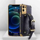 For OPPO Reno8 Pro+ Electroplated TPU Crocodile Pattern Leather Case with Wrist Strap(Black) - 1