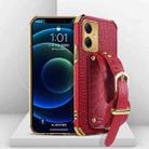 For Xiaomi Redmi Note 12 China Electroplated TPU Crocodile Pattern Leather Case with Wrist Strap(Red) - 1