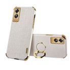 For OPPO A17 6D Electroplating Crocodile Texture Phone Case With Holder(White) - 1