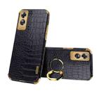 For OPPO A17 6D Electroplating Crocodile Texture Phone Case With Holder(Black) - 1