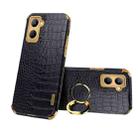 For Realme C33 6D Electroplating Crocodile Texture Phone Case With Holder(Black) - 1