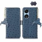For OPPO A1 Pro 5G Ostrich Pattern Genuine Leather RFID Phone Case(Blue) - 1