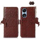 For OPPO A1 Pro 5G Ostrich Pattern Genuine Leather RFID Phone Case(Coffee) - 1