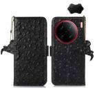 For vivo X90 Pro+ Ostrich Pattern Genuine Leather RFID Phone Case(Black) - 1