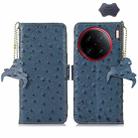 For vivo X90 Pro+ Ostrich Pattern Genuine Leather RFID Phone Case(Blue) - 1