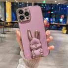 For iPhone 14 Plating Rabbit Holder Phone Case(Rose Red) - 1