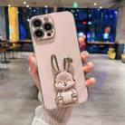 For iPhone 14 Plus Plating Rabbit Holder Phone Case(Pink) - 1