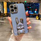 For iPhone 14 Plus Plating Rabbit Holder Phone Case(Blue) - 1