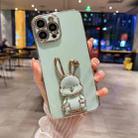 For iPhone 14 Plus Plating Rabbit Holder Phone Case(Green) - 1