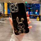 For iPhone 14 Plus Plating Rabbit Holder Phone Case(Black) - 1