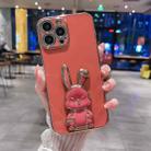 For iPhone 14 Pro Plating Rabbit Holder Phone Case(Red) - 1