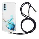 For Samsung Galaxy S23 5G Hollow Marble Pattern TPU Shockproof Phone Case with Neck Strap Rope(Blue) - 1