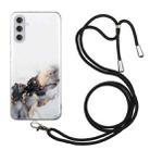 For Samsung Galaxy S23 5G Hollow Marble Pattern TPU Shockproof Phone Case with Neck Strap Rope(Black) - 1