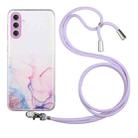 For Samsung Galaxy S23 5G Hollow Marble Pattern TPU Shockproof Phone Case with Neck Strap Rope(Pink) - 1