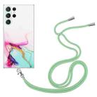 For Samsung Galaxy S23 Ultra 5G Hollow Marble Pattern TPU Shockproof Phone Case with Neck Strap Rope(Green) - 1