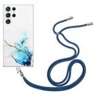 For Samsung Galaxy S23 Ultra 5G Hollow Marble Pattern TPU Shockproof Phone Case with Neck Strap Rope(Blue) - 1