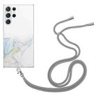 For Samsung Galaxy S23 Ultra 5G Hollow Marble Pattern TPU Shockproof Phone Case with Neck Strap Rope(Grey) - 1