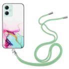 For Xiaomi Redmi Note 12 China Hollow Marble Pattern TPU Shockproof Phone Case with Neck Strap Rope(Green) - 1