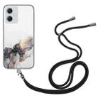 For Xiaomi Redmi Note 12 China Hollow Marble Pattern TPU Shockproof Phone Case with Neck Strap Rope(Black) - 1