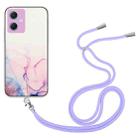 For Xiaomi Redmi Note 12 China Hollow Marble Pattern TPU Shockproof Phone Case with Neck Strap Rope(Pink) - 1