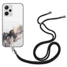 For Xiaomi Redmi Note 12 Pro 5G China Hollow Marble Pattern TPU Shockproof Phone Case with Neck Strap Rope(Black) - 1