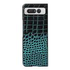 For Google Pixel Fold Crocodile Texture Genuine Leather Phone Case(Cyan) - 2