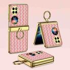 For Huawei P50 Pocket GKK Magnetic Shaft Electroplated Plain Leather Woven Texture Phone Case with Ring(Pink) - 1