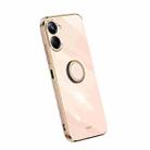 For Realme 10 4G XINLI Straight Edge Electroplate TPU Phone Case with Ring(Pink) - 1