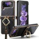 For Samsung Galaxy Z Flip3 5G CaseMe 003 Crazy Horse Texture Leather Phone Case with Lanyard(Coffee) - 1