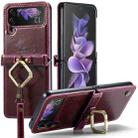 For Samsung Galaxy Z Flip3 5G CaseMe 003 Crazy Horse Texture Leather Phone Case with Lanyard(Wine Red) - 1