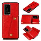 For Huawei P40 PU + TPU Shockproof Magnetic Protective Case with Card Slots(Red) - 1