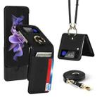 For Samsung Galaxy Z Flip4 5G Cross Texture Lanyard Ring Phone Case(Black) - 1