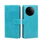 For vivo X90 Pro+ Calf Texture Buckle Flip Leather Phone Case(Light Blue) - 1