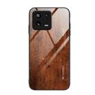 For Xiaomi 13 Wood Grain Glass TPU Phone Case(Dark Brown) - 1