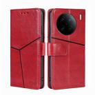 For vivo X90 Pro+ Geometric Stitching Horizontal Flip Leather Phone Case(Red) - 1