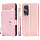 For Honor 80 Pro Zipper Bag Leather Phone Case(Rose Gold) - 1