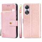 For OPPO A58 5G Zipper Bag Leather Phone Case(Rose Gold) - 1