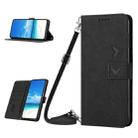 For OPPO A17 Skin Feel Heart Embossed Leather Phone Case with Lanyard(Black) - 1