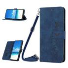 For OPPO A17 Skin Feel Heart Embossed Leather Phone Case with Lanyard(Blue) - 1