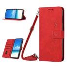 For OPPO A17 Skin Feel Heart Embossed Leather Phone Case with Lanyard(Red) - 1