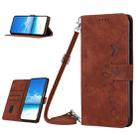 For OPPO A17 Skin Feel Heart Embossed Leather Phone Case with Lanyard(Brown) - 1