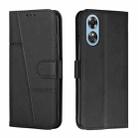 For OPPO A17 Stitching Calf Texture Buckle Leather Phone Case(Black) - 1