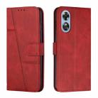 For OPPO A17 Stitching Calf Texture Buckle Leather Phone Case(Red) - 1