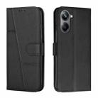 For Realme 10 4G Stitching Calf Texture Buckle Leather Phone Case(Black) - 1