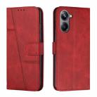 For Realme 10 4G Stitching Calf Texture Buckle Leather Phone Case(Red) - 1