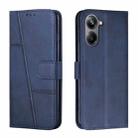 For Realme 10 4G Stitching Calf Texture Buckle Leather Phone Case(Blue) - 1